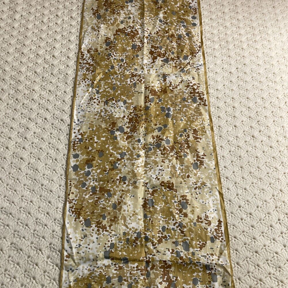 Vintage Glentex Polyester Scarf Made In Japan Tan Hand Rolled Edge 45” X 13” - Picture 2 of 7